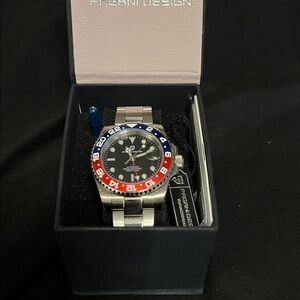 Pagani Design Men's Stainless Steel Watch with Red and Blue Bezel